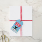 Boston Terrier Frohe Weihnachten mit Schneeflocken Geschenkanhänger (Mit Garn)