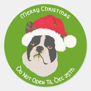 Boston Terrier frohe Weihnachten, öffnen Sie nich Runder Aufkleber