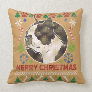 Boston Terrier Frohe Weihnachten Ugly Sweater Kissen