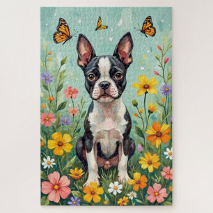 Boston Terrier Frühling Botanischer Garten Hund Puzzle
