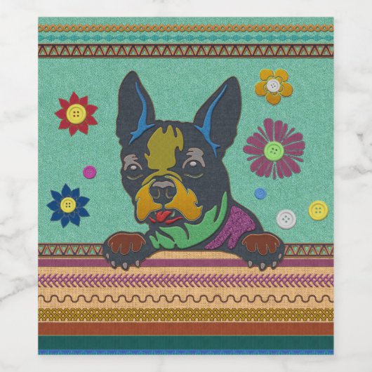 Boston Terrier Fun Scrapbook Stil Weinetikett (Einzelnes Label)