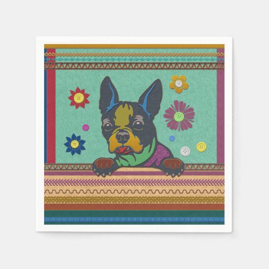 Boston Terrier Fun Scrapbook Style Serviette (Vorderseite)