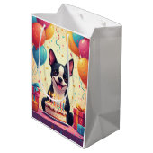 Boston-Terrier-Geburtstagsfeier Mittlere Geschenktüte (Rückseite Schrägansicht)
