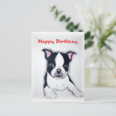 Boston Terrier Geburtstagskarte Postkarte (Stehend Vorderseite)