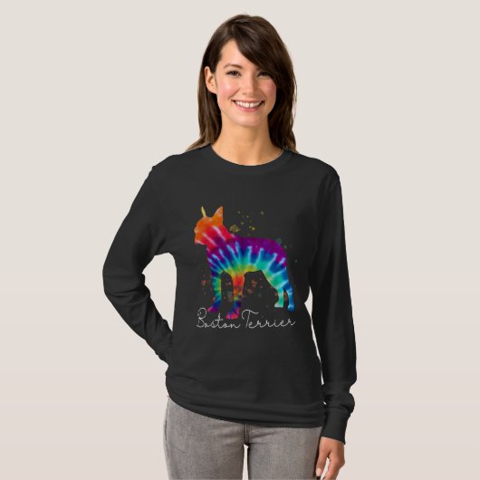 Boston Terrier Gefärbte Krawatte Rainbow Dog Lover T-Shirt (Vorne ganz)