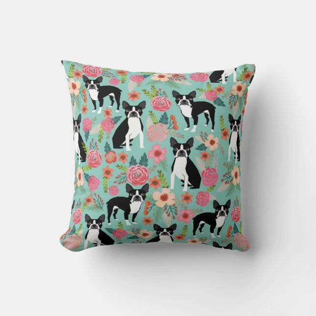 Boston Terrier Girly Vintage Blume Print - niedlic Kissen (Vorderseite)