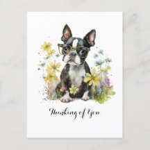 Boston Terrier Glasses Floral Thinking of You