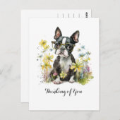 Boston Terrier Glasses Floral Thinking of You Postkarte (Vorne/Hinten)