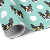 Boston Terrier Glasses Wrapping Paper Geschenkpapier (Rolleneckpunkt)