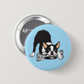 Boston Terrier. Glück glücklich gehen Button (Vorne & Hinten)