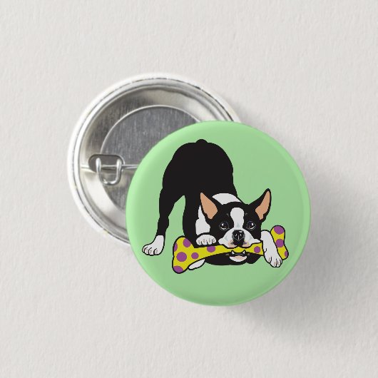Boston Terrier. Glück glücklich gehen Button (Vorne & Hinten)