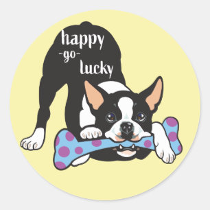 Boston Terrier. Glück glücklich gehen Runder Aufkleber