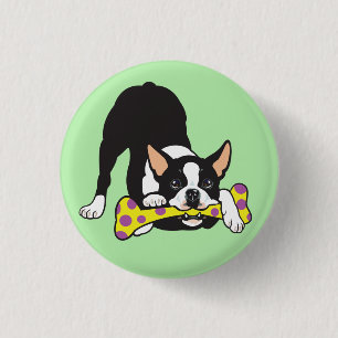 Boston Terrier. Glückliches Glück Button