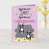 Boston Terrier Glückwunsch in New Apartment Karte (Gelbe Blume)