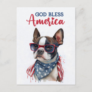 Boston Terrier, Gott segne Amerika Postkarte