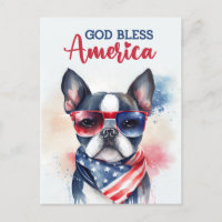 Boston Terrier, Gott segne Amerika Postkarte