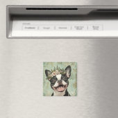 Boston Terrier Green Floral Kitchen Magnet (In Situ (Geschirrspüler))