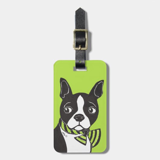 Boston Terrier Green Gepäckträger Gepäckanhänger (Vorderseite vertikal)