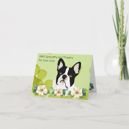 Boston Terrier, grünes Blatt mit Blumen Karte (Vorderseite)