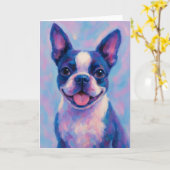 Boston Terrier Grußkarte - Blank Card Karte (Gelbe Blume)