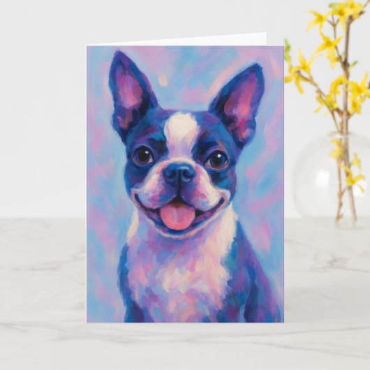 Boston Terrier Grußkarte - Blank Card Karte (Gelbe Blume)