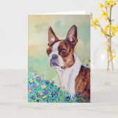 Boston Terrier Grußkarten Karte (Gelbe Blume)
