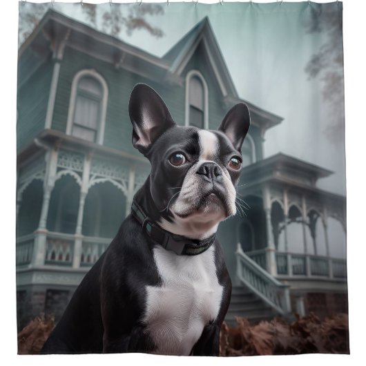 Boston Terrier Halloween Beängstigend Duschvorhang (Vorderseite)