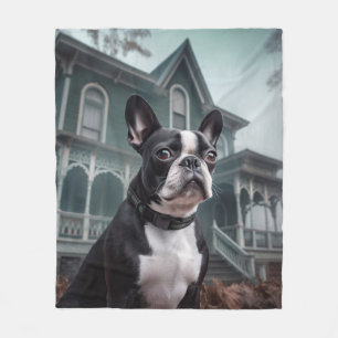 Boston Terrier Halloween Beängstigend Fleecedecke