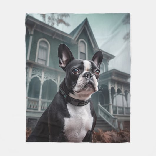 Boston Terrier Halloween Beängstigend Fleecedecke (Vorderseite)