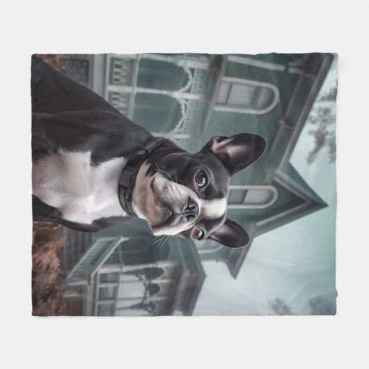 Boston Terrier Halloween Beängstigend Fleecedecke (Vorderseite (Horizontal))