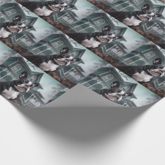 Boston Terrier Halloween Beängstigend Geschenkpapier (Ecke)