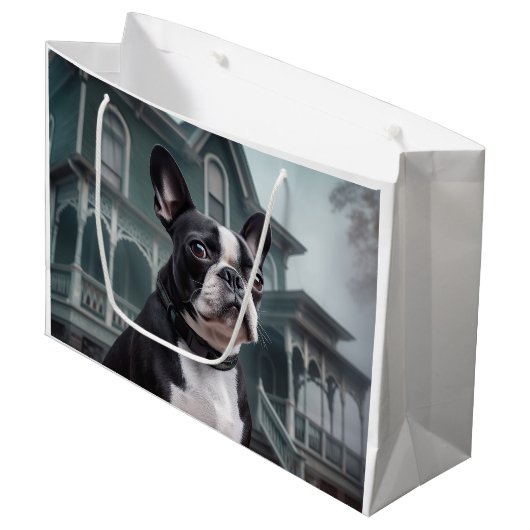 Boston Terrier Halloween Beängstigend Große Geschenktüte (Vorderseite Schrägansicht)