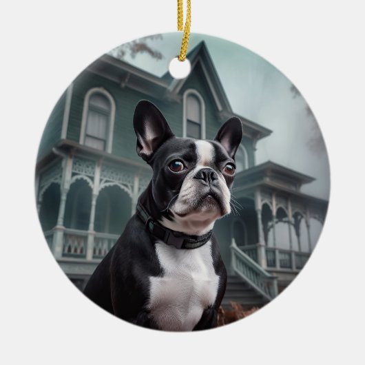 Boston Terrier Halloween Beängstigend Keramik Ornament (Vorne)