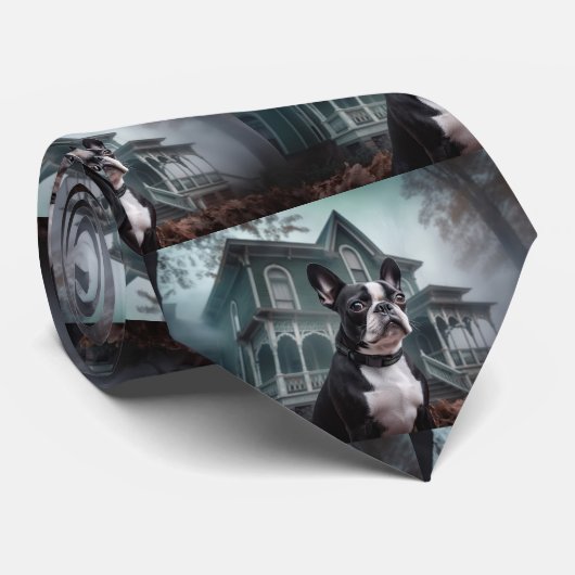 Boston Terrier Halloween Beängstigend Krawatte (Gerollt)