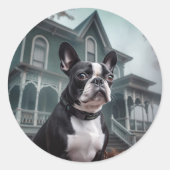Boston Terrier Halloween Beängstigend Runder Aufkleber (Vorderseite)