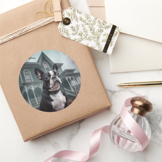 Boston Terrier Halloween Beängstigend Runder Aufkleber (Schenken)