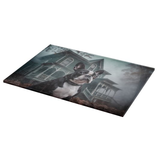 Boston Terrier Halloween Beängstigend Schneidebrett (Ecke)