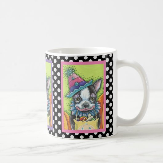 BOSTON TERRIER HALLOWEEN CLOWEN, CLASSIC HUND TASS KAFFEETASSE (Rechts)