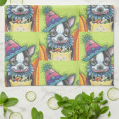 BOSTON TERRIER HALLOWEEN CLOWEN, DOG KITCHEN TOWEL GESCHIRRTUCH (Gefaltet)