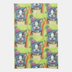 BOSTON TERRIER HALLOWEEN CLOWEN, DOG KITCHEN TOWEL GESCHIRRTUCH