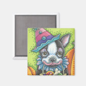 BOSTON TERRIER HALLOWEEN CLOWEN, DOG MAGNET Square (Vorderseite/Rückseite)
