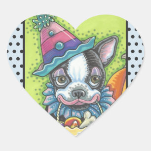 BOSTON TERRIER HALLOWEEN CLOWN STICKER SHEET Herz