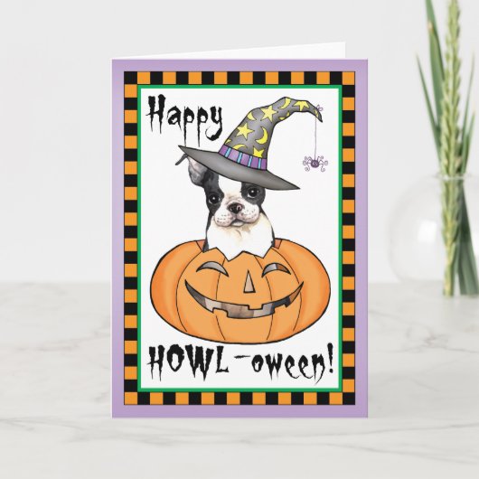Boston Terrier Halloween Karte (Vorderseite)