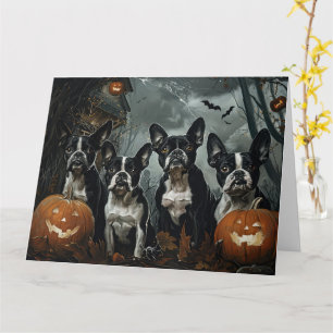 Boston Terrier Halloween Nacht Hunde-Leckerei Karte