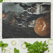 Boston Terrier Halloween Night Doggy Delight Geschirrtuch (Gefaltet)