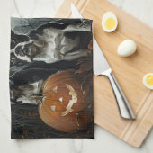 Boston Terrier Halloween Night Doggy Delight Geschirrtuch (Viertel Falte)