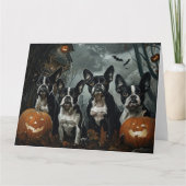 Boston Terrier Halloween Night Doggy Delight Karte (Vorderseite)