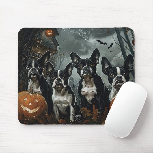 Boston Terrier Halloween Night Doggy Delight Mousepad (Mit Mouse)
