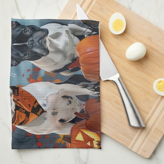 Boston Terrier Halloween Spooky Geschirrtuch (Viertel Falte)