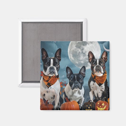 Boston Terrier Halloween Spooky Magnet (Vorderseite/Rückseite)